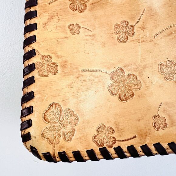 Beautiful Unique Brown Leather Four Leaf Clover Lucky Shoulder Purse Tote Bag - Picture 4 of 8